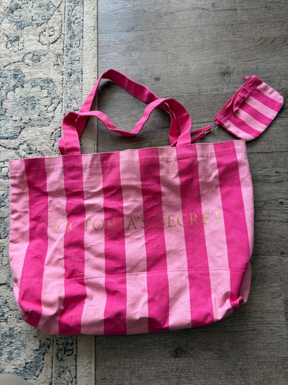 Vintage Victoria's Secret Pink Stripe Tote with Coin Pouch